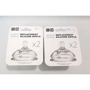 Lot 4 Como Tomo Replacement Baby Bottle Silicon Nipples Medium & Fast Flow 2 Pks